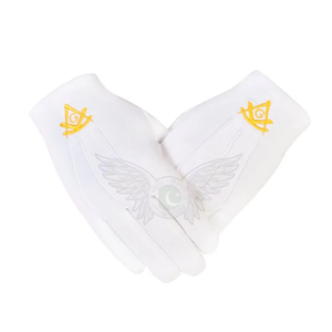 Gants maçonniques 100% coton bon marché avec logo brodé carré et boussole - Product Image 4