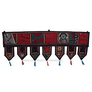 Vente en gros Porte murale faite à la main Porte fenêtre suspendue Banjara Vintage Broderie Ethnique Patchwork Porte Toran Bandhanwar Valance - Product Image 6