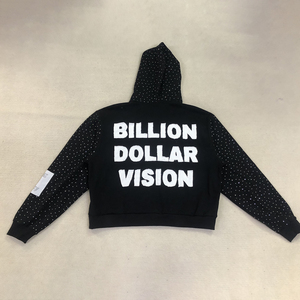 Fabricants de vêtements personnalisés pour hommes Sweat à capuche zippé avec broderie et fermeture éclair en éponge française et strass - Product Image 2