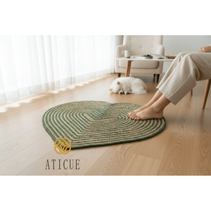 Alfombra Decorativa Tejida a Mano con Forma de Corazón de Yute Natural para Sala de Estar o Dormitorio, 80x50 cm, Decoración del Hogar - Product Image 1
