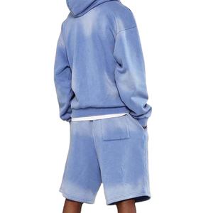 Ensemble short et sweat à capuche pour homme, personnalisé OEM, hiver, épais, avec patch brodé, délavé à l'acide, effet soleil, haute qualité, respirant - Product Image 6