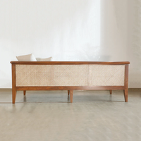 Modernes Luxus-Sofa-Set aus Massivholz, Ausziehbar und Maßgefertigt, mit Rattan, Dreisitzer für Wohnzimmer, Küche, Schule, Keller und Villa