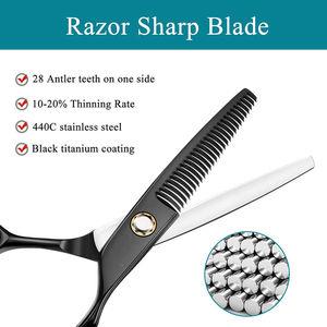 Ciseaux à cheveux droits en acier inoxydable noir pour barbiers, ultra-affûtés, réutilisables, légers, pour droitiers, fonctionnement silencieux - Product Image 3