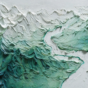 Tableau sur toile Paysage alpin texturé en impasto avec rivière, cadre doré, style contemporain, décoration intérieure - Product Image 6