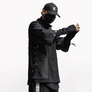 เสื้อยืดไซเบอร์พังค์ผู้ชายเสื้อโปโลซิปปกสองซิปเสื้อยืดนินจาแนวสตรีทกันน้ำเทคสีดำ - Product Image 1