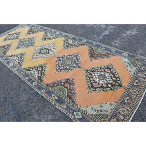 Tapis turc jaune et orange vintage, spacieux, 48x124 pieds, tissage plat, décoration de salon - Product Image 4