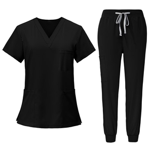 Uniforme Médico Cómodo con Cuello en V para Mujer, Uniforme de Enfermera Quirúrgica de Hospital, Color Negro, Suave y Lavable - Product Image 1