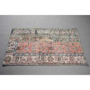 Alfombra Turca de 2.5x4 pies, Alfombra Pequeña Vintage, Alfombra Azul con Diseño Floral - Product Image 3