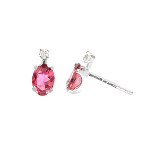 Elegantes pendientes de diamantes de 2 piedras de oro blanco de 14K, 7x5mm, corte ovalado, turmalina rosa, piedras preciosas, tachuelas delicadas, joyería de piedra natal Octaboer - Product Image 3