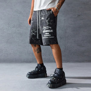 กางเกงขาสั้นผู้ชายผ้าฝ้ายฟลีซแต่งคริสตัล ทรงสตรีทแฟชั่น สีซีดแบบย้อมกรด ระบายอากาศได้ดี ความยาวระดับเข่า เหมาะสำหรับใส่เล่นกีฬา - Product Image 5