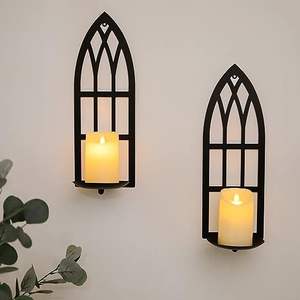 Luxury Gothic Iron Metal <b>Wall</b> Mounted Pillar <b>Candle</b> Holder <b>Sconce</b> Cathedral Window Frame <b>For</b> Home Wedding Fireplace Decor - Product Image 1
