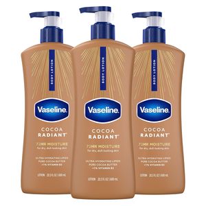 Loción Corporal Vaseline Intensive Care Cocoa Radiant, 3 Unidades, para Piel Seca, Hecha con Lípidos Ultra Hidratantes + Manteca de Cacao Pura, 20.3 Onzas - Product Image 1