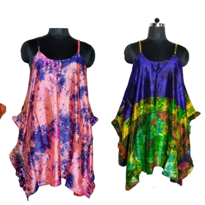 Moda Boho Gypsy Hippi seda Tie Dye vestidos medianos mujeres cuello en U suave fluido bordado Vintage verano ropa Formal - Product Image 1