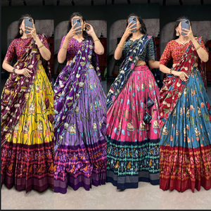 Women's Traditional Tussar Silk Lehenga Choli <b>Set</b> Elegant <b>Modest</b> Patola Print Zari Weaving Border for Parties Budget-Friendly - Product Image 6