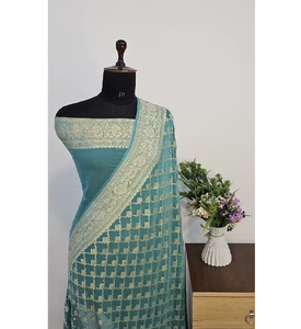 Sari de Georgette Khaddi Puro de Alta Calidad, Tejido Semi Manual, Tradicional, para Fiestas, Elegante, de Tela Premium para Mujer, Impresionante - Product Image 2