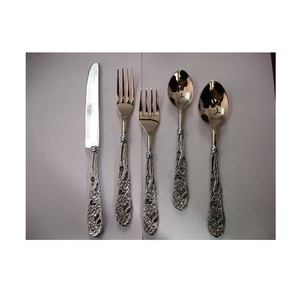 Juego de cubiertos de latón macizo, diseño único de flores, doble Mango en relieve, 5 esmaltes de espejo plateados, la mejor calidad - Product Image 1