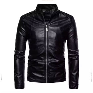 Veste en cuir pour homme en vente de gros coupe ajustée Veste noire Manteau mode britannique Veste en cuir PU pour homme - Product Image 4