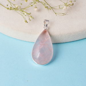 จี้เงินแท้ 925 พร้อมจี้เครื่องประดับและเสน่ห์อัญมณีโรสควอตซ์ธรรมชาติ - Product Image 4