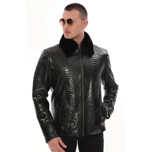 Chất Lượng Tốt Nhất Của Nam Giới Da Đen Biker Áo Khoác Với Da Rắn <span class=keywords><strong>Python</strong></span> Dập Nổi Da Cừu Da Áo Khoác Và Màu Đen Faux Fur Cổ Áo - Product Image 2