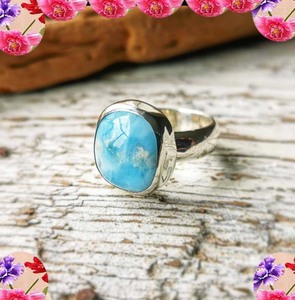Bague en pierre précieuse Cabochon Larimar bleu marine pour bijoux d'été prix de gros bague en argent plaqué 925 pour le jour de Noël - Product Image 4