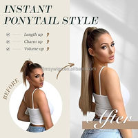 Extensions de Queue de Cheval Enveloppantes Longues et Lisses en Fibre Haute Température de 28 Pouces pour Femme - Vente en Gros