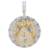 Pendentif Sac d'Argent en Argent Sterling Sertie de Moissanite et de Pierres Serties, Style Dollar Hip Hop, Bijou pour Hommes et Femmes