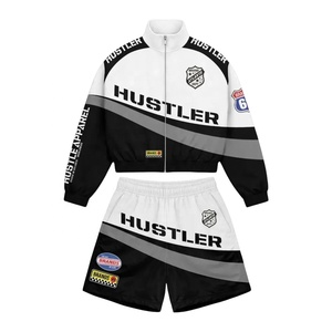 Conjunto Deportivo de 2 Piezas para Hombre, de Alta Calidad, Estilo Urbano, Chaqueta Cortavientos con Capucha y Cremallera de Nailon, Pantalones Cortos, Trajes Deportivos Reflectantes - Product Image 1