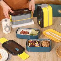 Boîte à lunch bento en bambou double couche, capacité 1-3L, rectangulaire, anti-fuite, compatible micro-ondes, pour adultes et enfants, avec sac à lunch