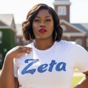 Top bianco Zeta Blue diamantato da donna 100 in cotone con paillettes lettere greche da Sorority abbigliamento Zeta Phi Beta Tee di moda classica - Product Image 5