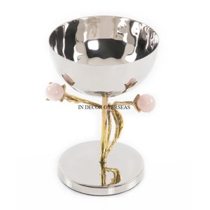 Vente chaude Moderne Art Créatif Argent Couleur Finition Brillant Miroir Poli Martelé Texture Table Centre De Table Bol En Métal - Product Image 4