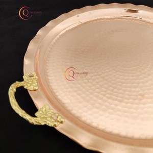 ถาดเสิร์ฟทองแดงทรงกลมทำด้วยมือพร้อมด้ามจับชุบทองอุปกรณ์สำหรับงานเลี้ยงงานแต่งงาน - Product Image 6
