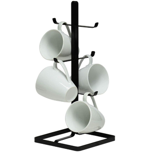 Black Color Iron Metal Mug Rack Stand With Six Hooks For Kitchen Counter <b>Storage</b> Minimalist Design Durable Black Finish - Product Image 1