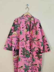 Bata Kimono de Algodón 100% con Estampado de Jungla, Cuello en V, Manga Corta, Larga, para Mujer, Suave, Informal, Regalo de Moda - Product Image 4