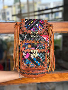 Nuevo estilo bohemio occidental Vintage hecho a mano Jacquard cuero borla mochilas mano puntada Klim cuero genuino estilo indio mochila - Product Image 2