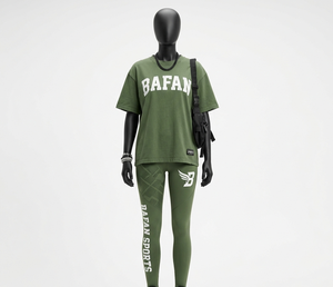 Conjunto de camiseta y leggings elásticos para mujer, 220 GSM, algodón, poliéster, spandex, verde oscuro, con logo personalizado impreso. - Product Image 5