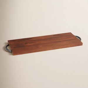 Plateau de rangement fin en bois massif avec poignées latérales robustes, design minimaliste, finition lisse, idéal pour le café, les collations et la décoration de table - Product Image 2