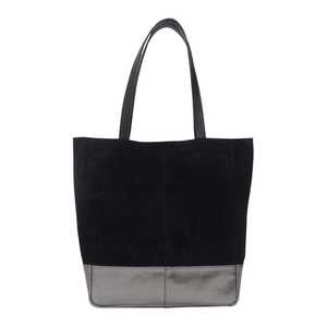 Bolso de cuero genuino de ante negro y piel de vacuno metalizada color estaño, de grano completo y superficie lisa, fabricado por proveedor indio. - Product Image 4