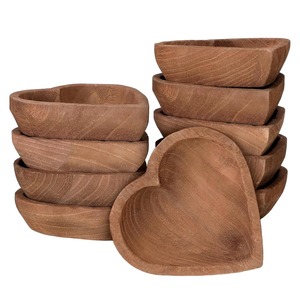 Tazón de masa de madera en forma de corazón de granja, tazón decorativo de Paulownia de 7 "tallado a mano para exhibiciones de frutas y velas (1 paquete) - Product Image 1