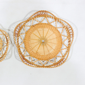 Ensemble de plateaux de rangement multifonctionnels en rotin minimaliste Comehome, tissés, décoratifs, à bord festonné - Product Image 5