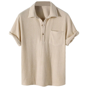 Polo en tricot gaufré pour hommes confortable toute la journée avec tissu qui évacue l'humidité et design extensible parfait pour le sport décontracté - Product Image 1
