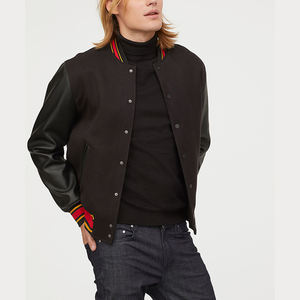 Vestes universitaires noires de luxe personnalisées Veste pour hommes Veste universitaire Letterman à manches en cuir pour hommes - Product Image 3