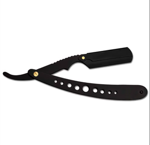 ANAAIF, maquinilla de afeitar alemana de acero inoxidable con borde recto de alta calidad, recubierta de Color negro para depilación corporal, incluye cuero - Product Image 2