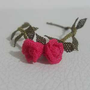 Elegant <b>Pink</b> Rosebud Bracelet Fine Beaded Design by Needle <b>Lace</b> - Product Image 1