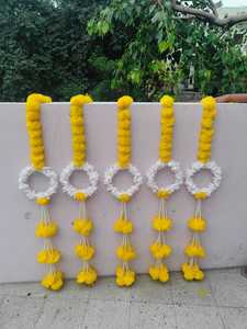 Indian Style Artificial Flower Garland Chakri Marigold with Pearl Hanging ,Ring Design <b>Decoration</b> <b>For</b> South Indian Wedding - Product Image 2