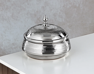 Bol à dattes en acier inoxydable de luxe avec couvercle en bois et un bouton de design élégant sur le dessus, pot à servir de haute qualité pour khajoor - Product Image 3