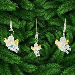 Venta al por mayor Navidad Año Nuevo decoración colgante claro Irrid plateado oro acrílico 3D musical querubín tocando instrumentos ornamento - Product Image 4