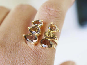 Bague en pierre précieuse de quartz fumé faite à la main, plaquée or 14 carats, laiton, bague ajustable pour femmes - Product Image 4