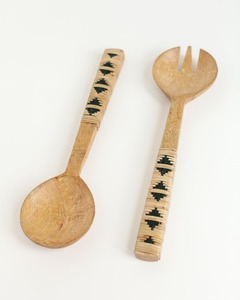 Ensemble de cuillères à salade en bois écologiques, design élégant, manche en résine colorée, pour la maison et la cuisine des hôtels - Product Image 5