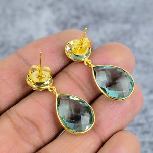 Pendientes de Plata de Ley 925 con Esmeralda, Hechos a Mano, Forma de Pera, Chapados en Oro, Elegantes y Modernos, Regalo para Mujer, Boda, Fiesta - Product Image 4