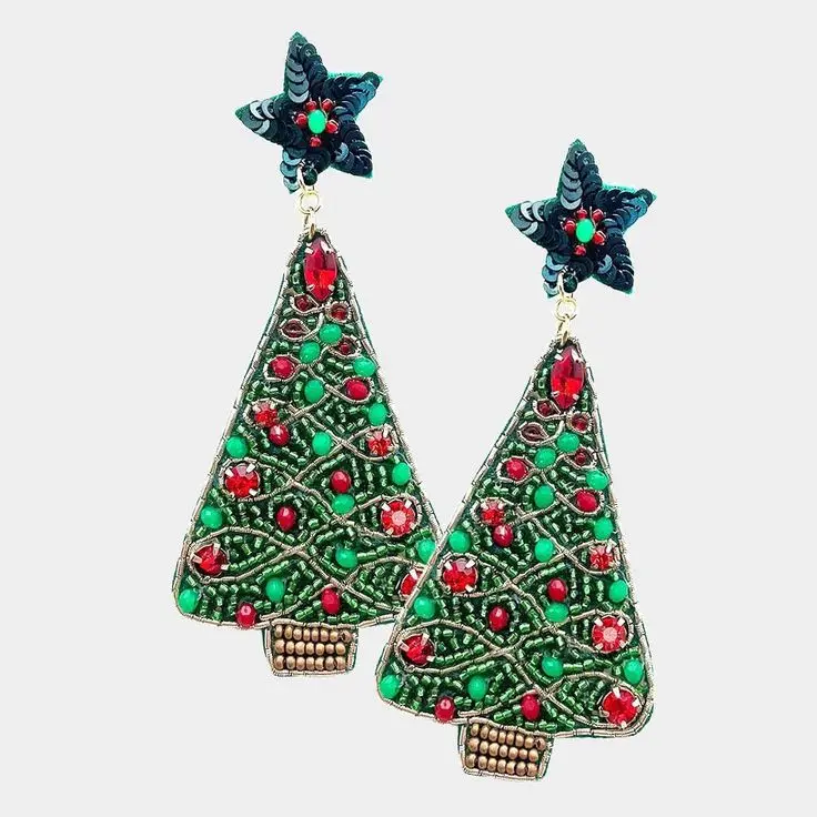 Bast quality Christmas tree earrings felt back pearl seed beads Christmas tree earrings beaded from india handmade earrings